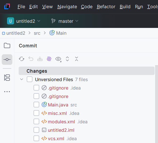 Вкладка Local Changes и список Unversioned Files в IntelliJ IDEA