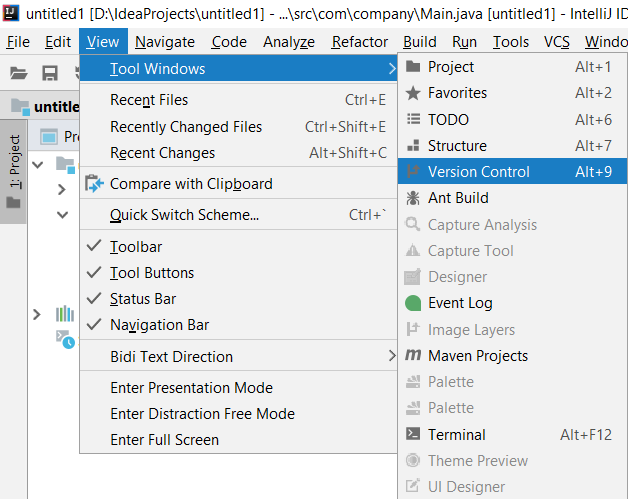 Открытие Version Control окна фото
