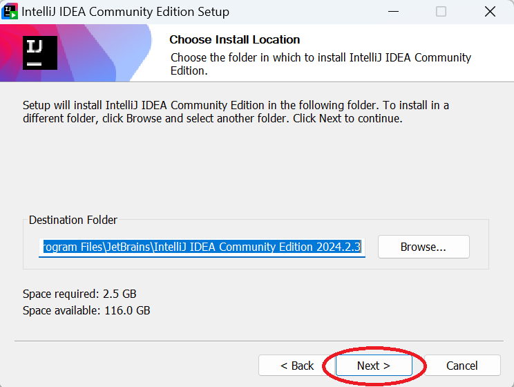 Select installation destination for IntelliJ IDEA