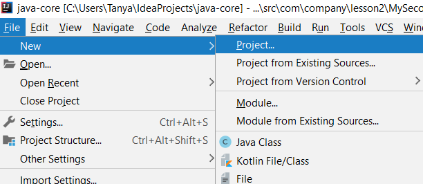 Create a new project - step 1