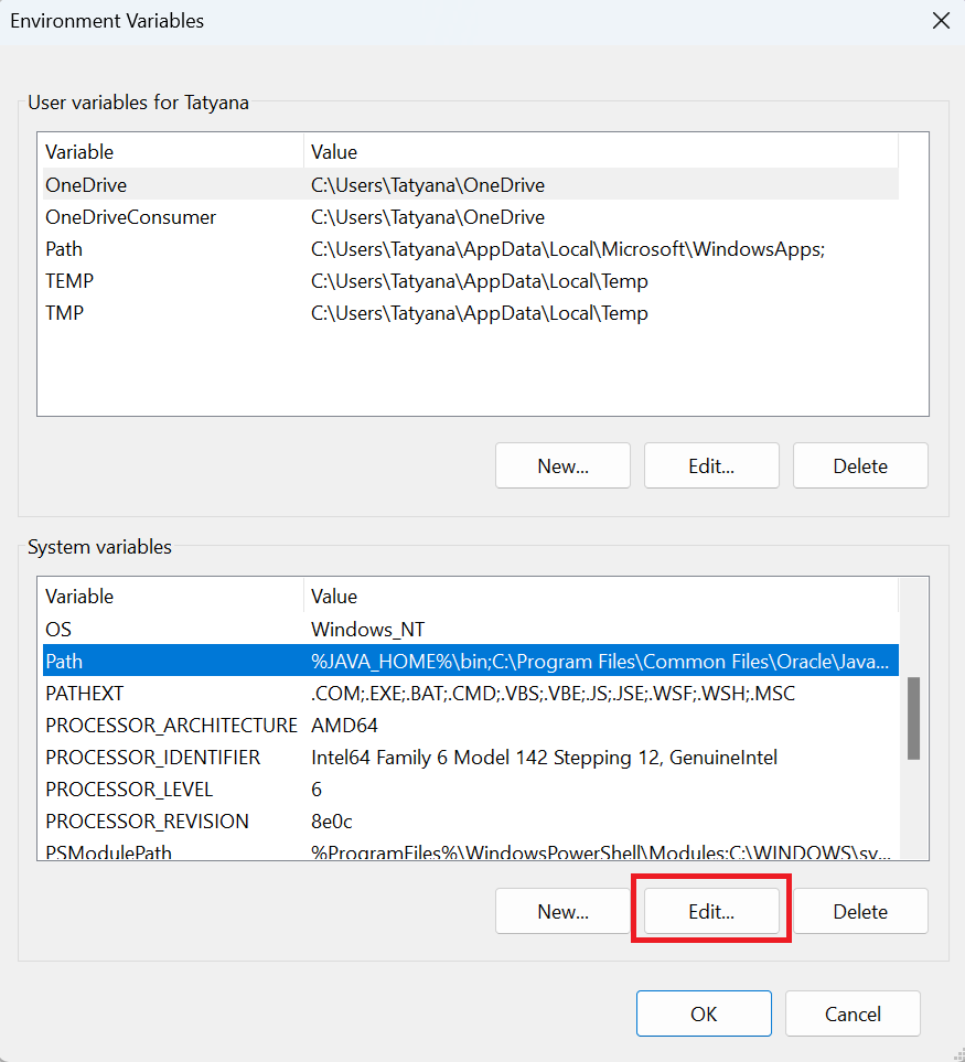 Editing the Path Variable