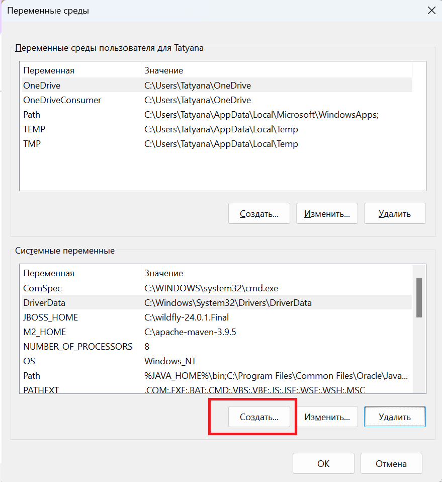Нажимаем кнопку Создать